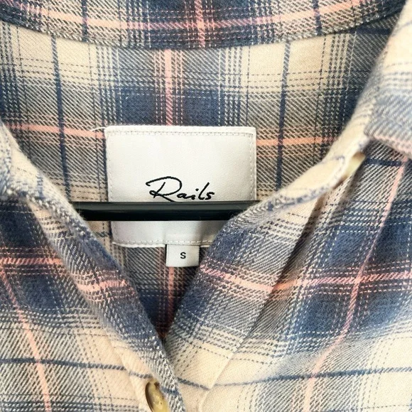 RAILS Angelica Button Down Flannel Plaid Shirt in Natural Marine Pink - Picture 5 of 9